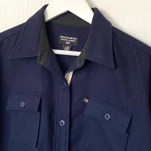 Ralph Lauren Polo Jeans Med Navy Wool Blend Button Shirt Jacket Preppy Cabincore - Picture 4 of 12